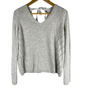 Anthropologie MOTH Light Gray Tie Back Neck Cashmere Blend Sweater Size Small‎